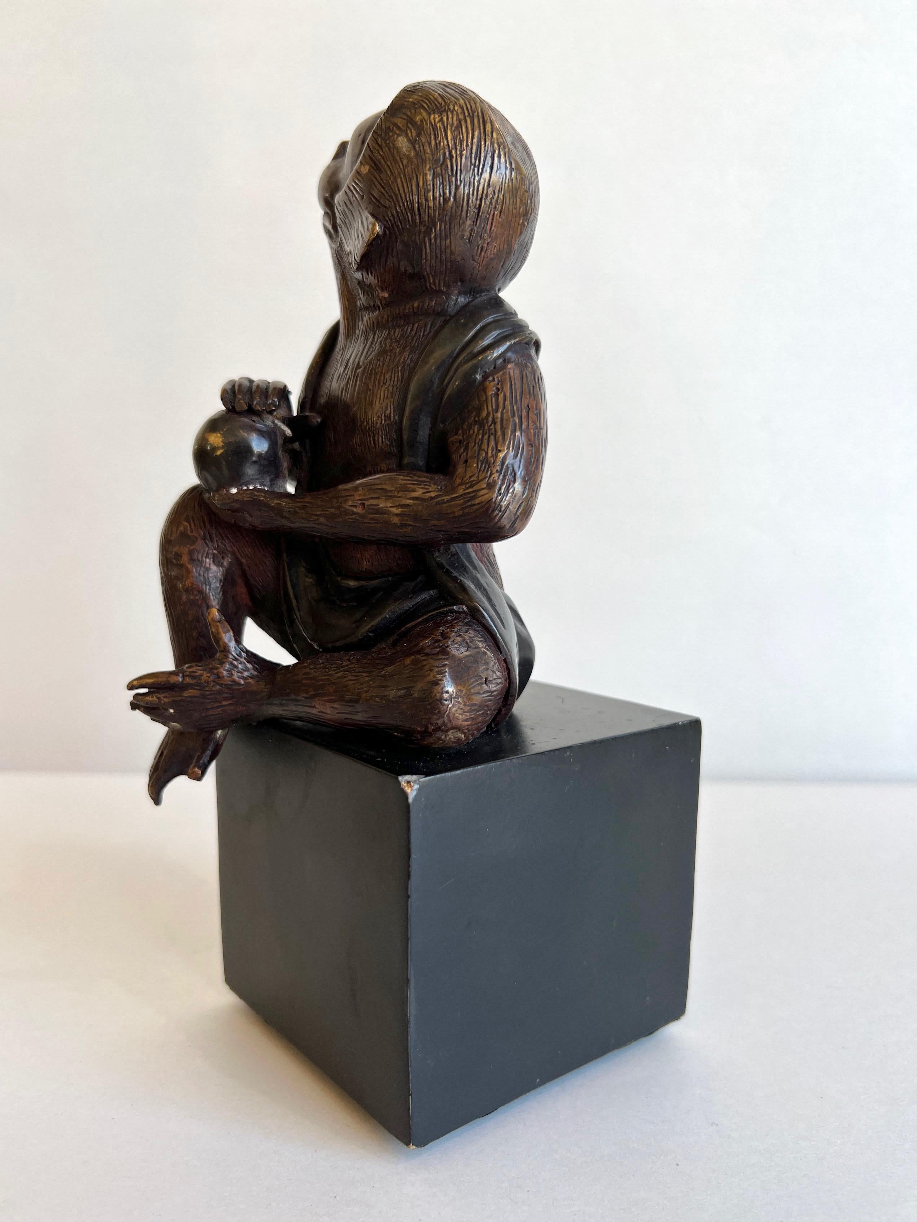 Japanese Momotarō Folktale Bronze Monkey Sculpture on Base, 1960s For Sale 5