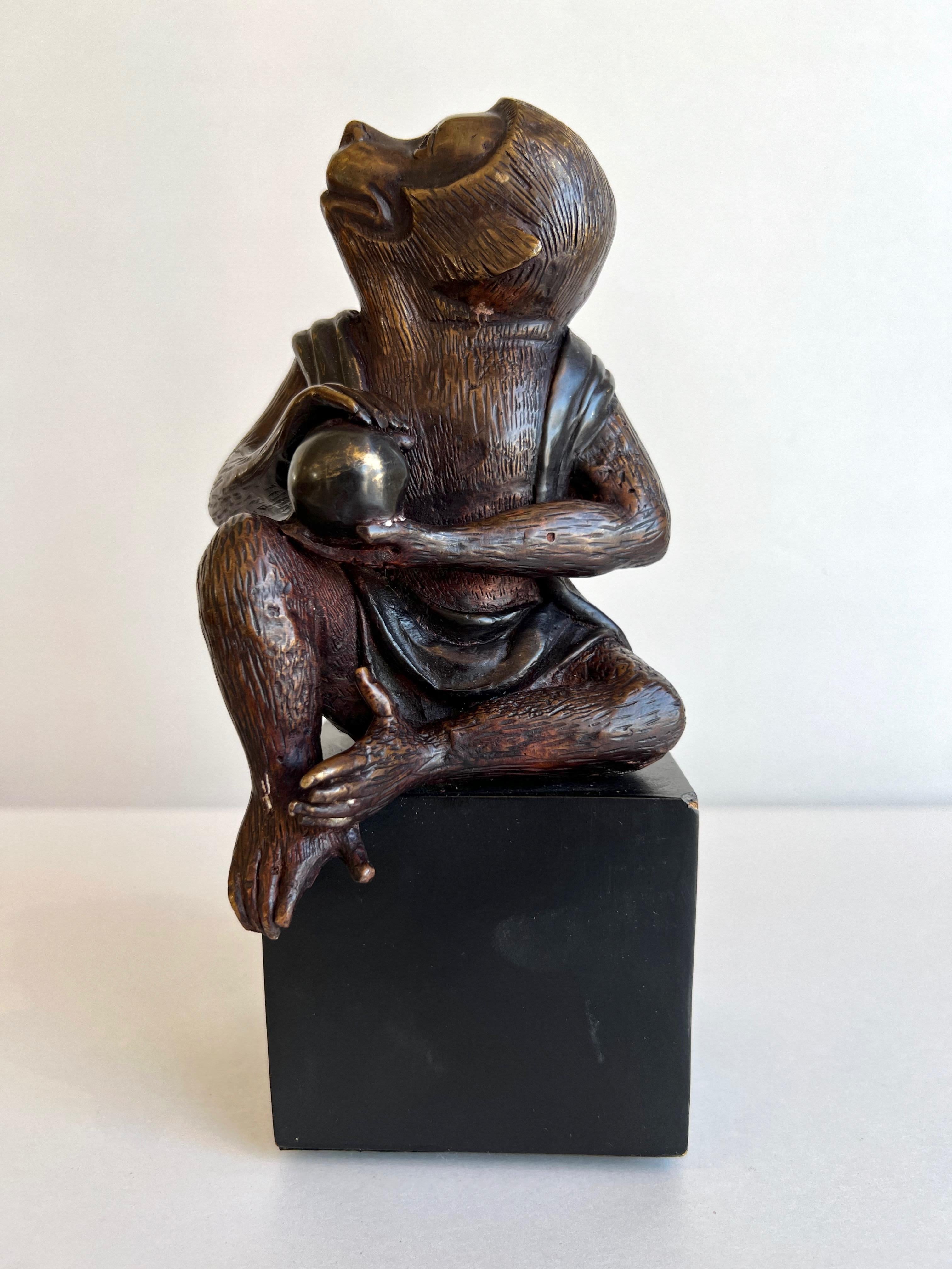 Japanese Momotarō Folktale Bronze Monkey Sculpture on Base, 1960s For Sale 6