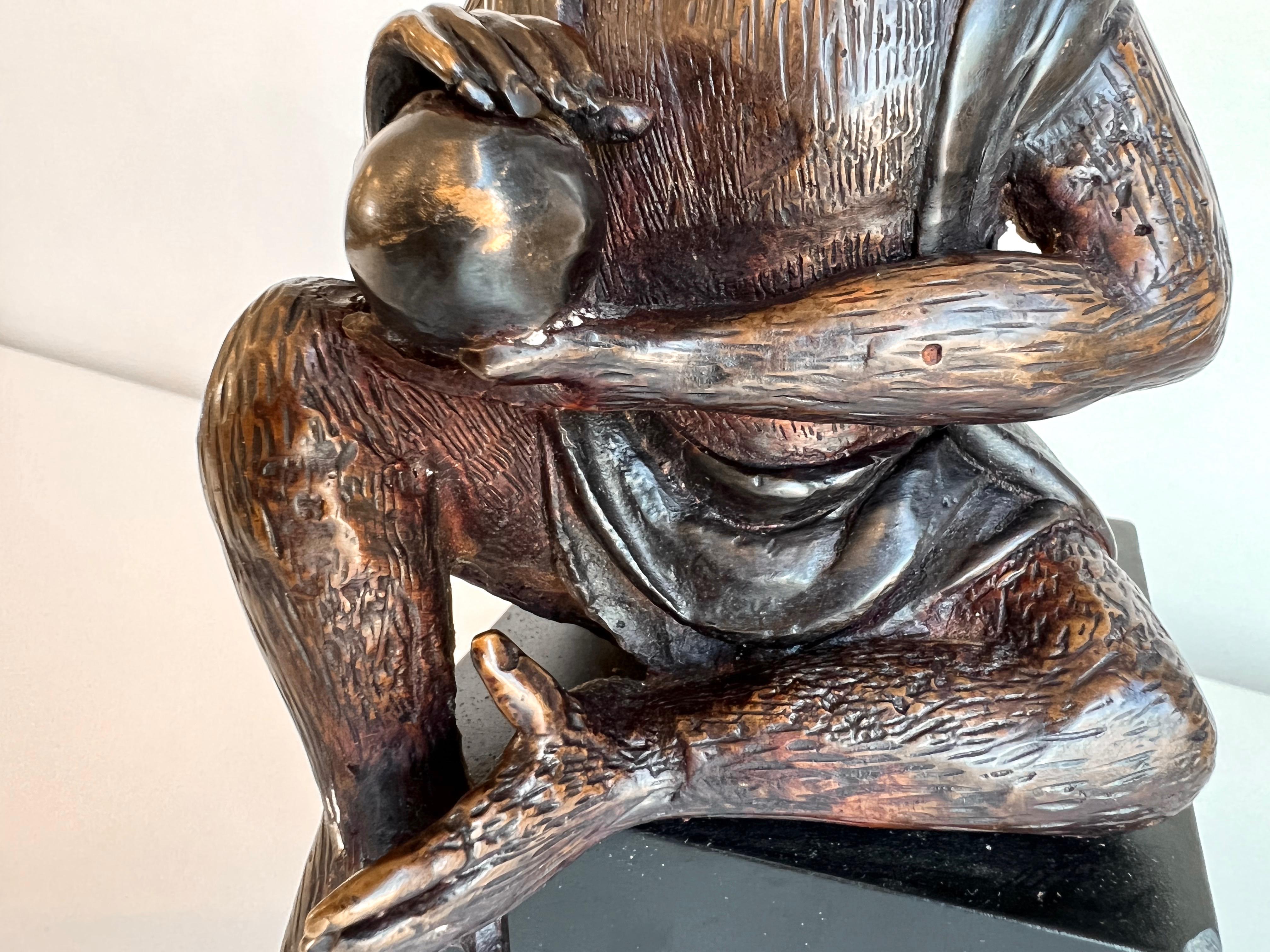 Japanese Momotarō Folktale Bronze Monkey Sculpture on Base, 1960s For Sale 7