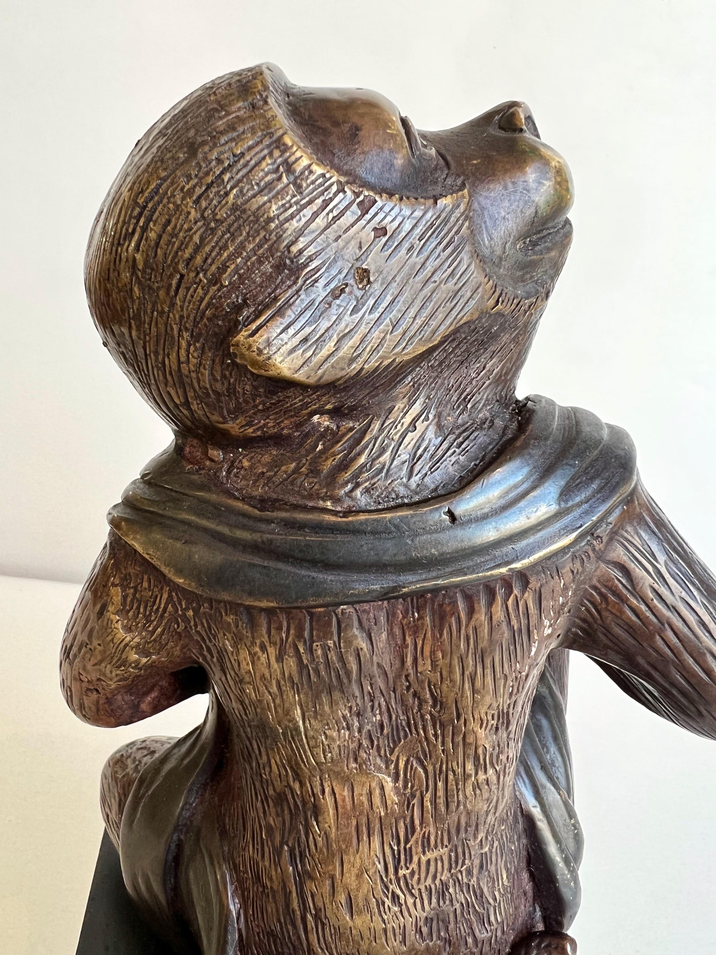 Japanese Momotarō Folktale Bronze Monkey Sculpture on Base, 1960s For Sale 9