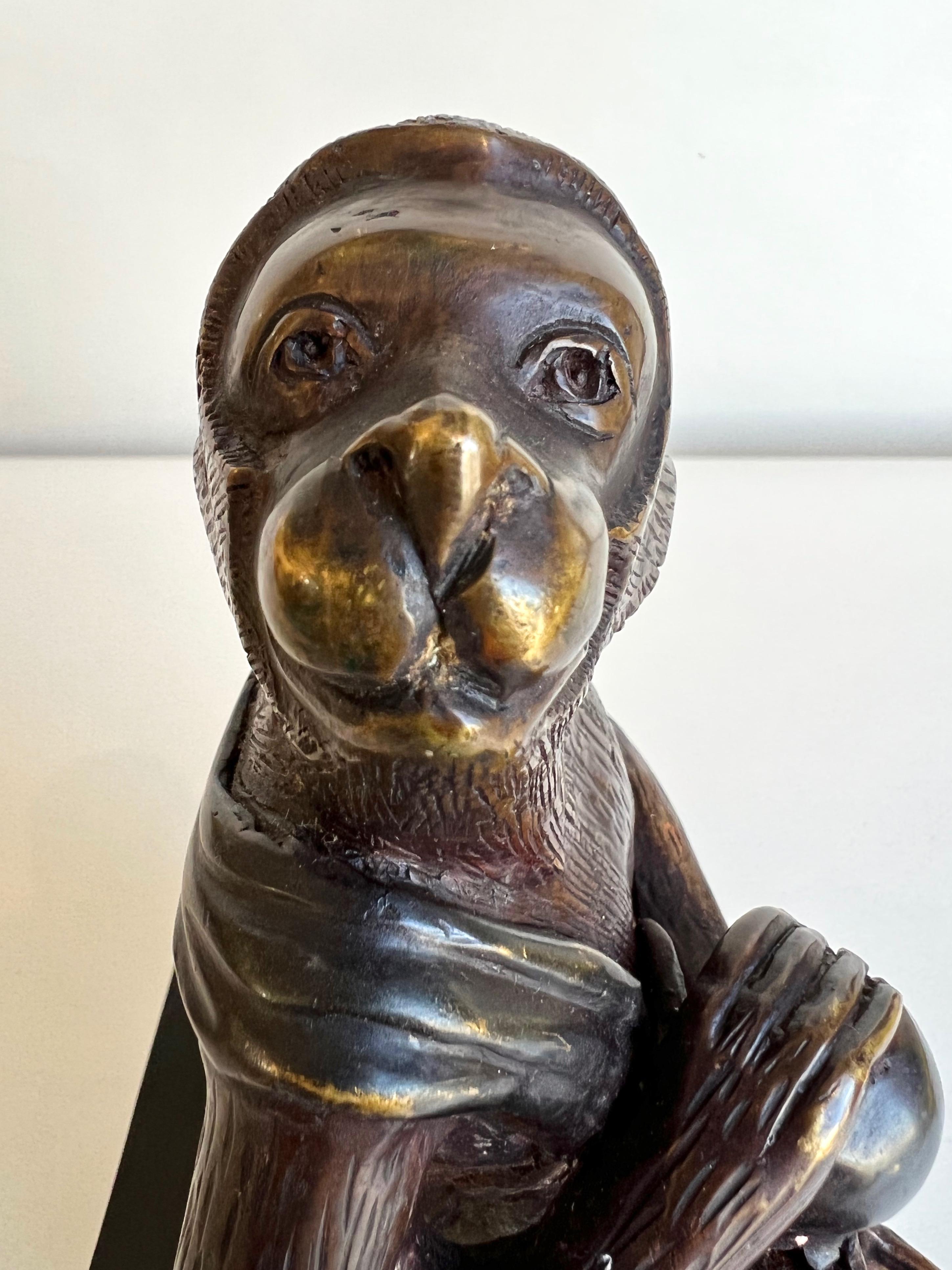 Japanese Momotarō Folktale Bronze Monkey Sculpture on Base, 1960s For Sale 10