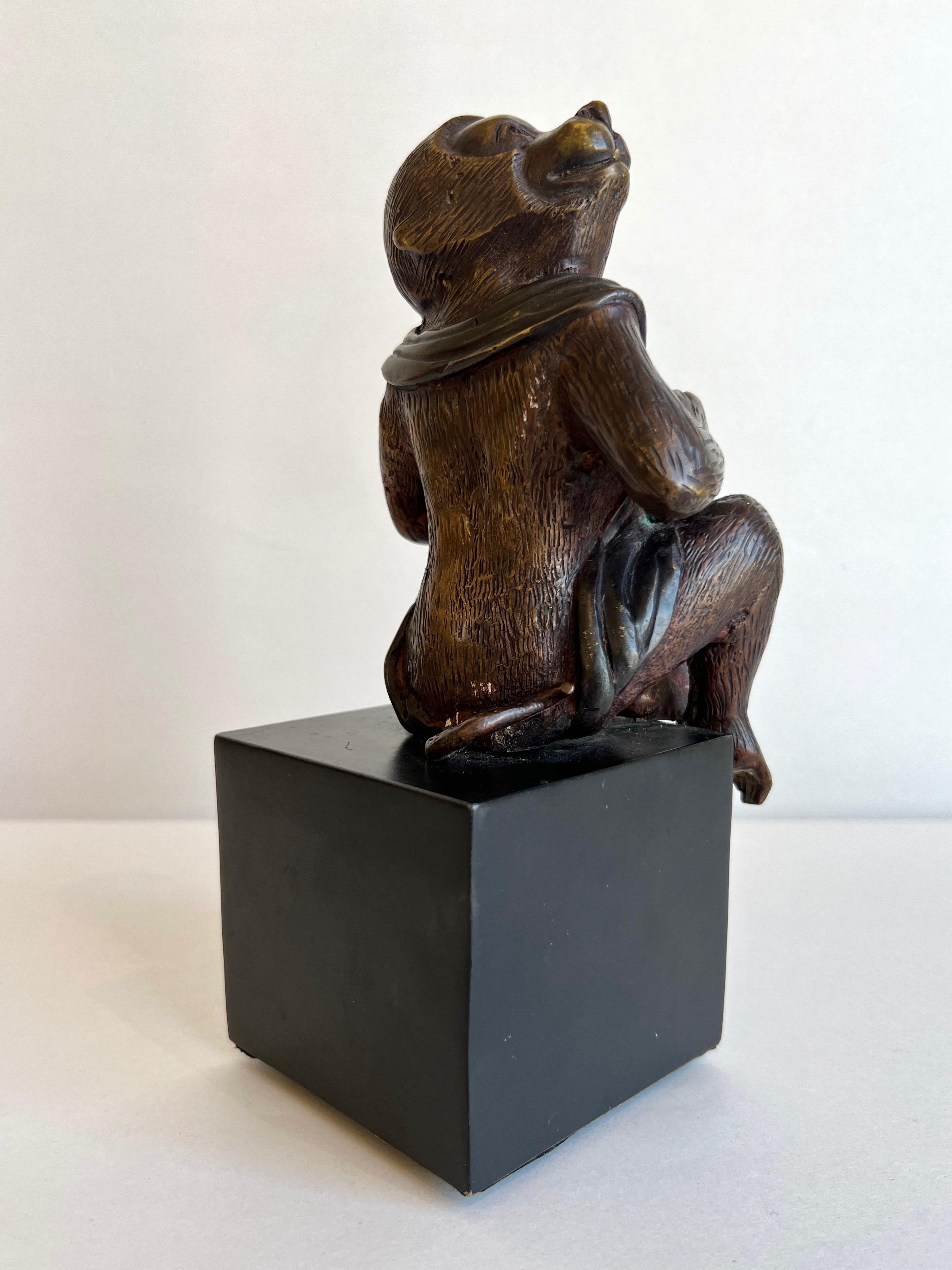 Japanese Momotarō Folktale Bronze Monkey Sculpture on Base, 1960s For Sale 1