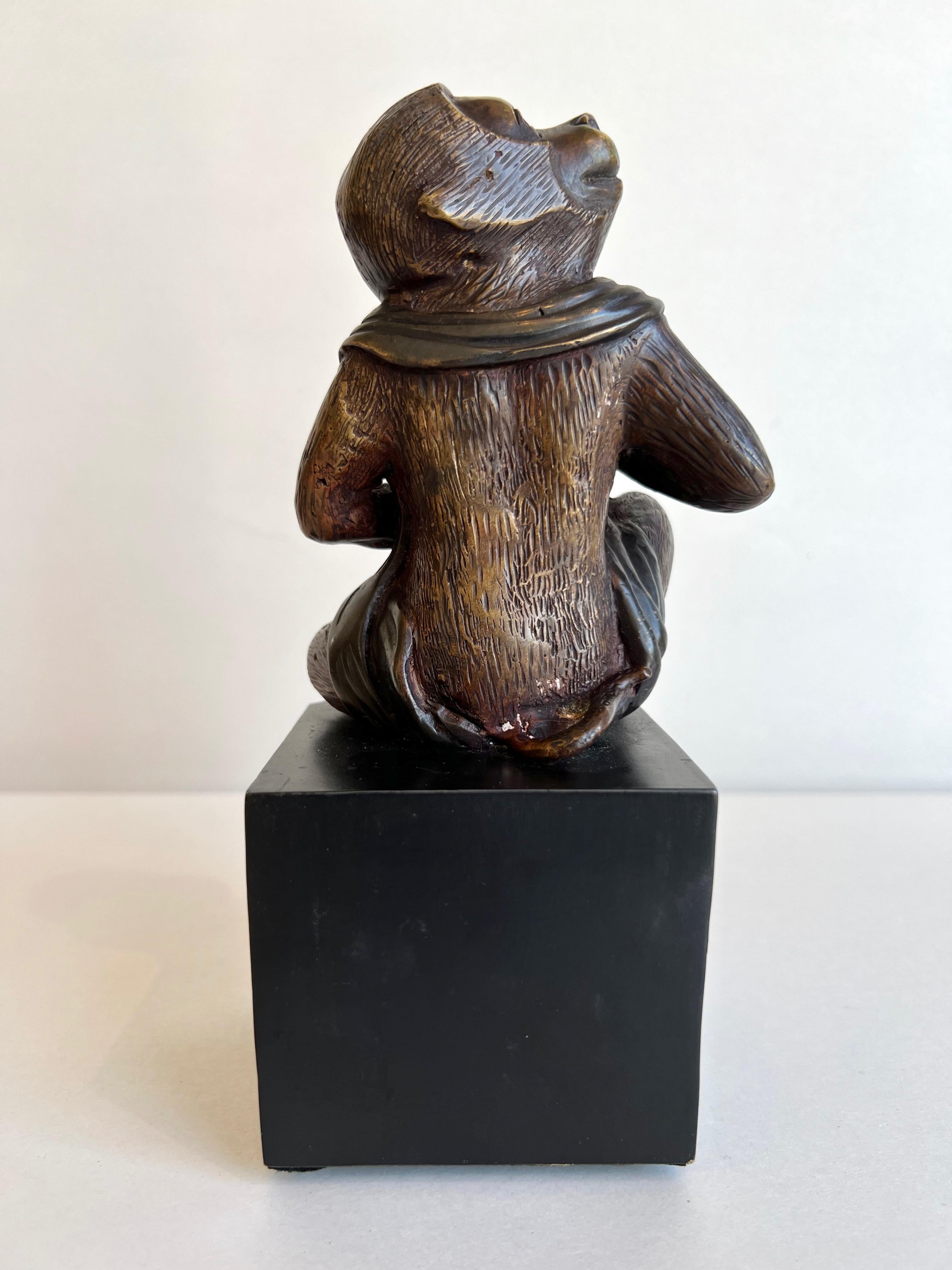 Japanese Momotarō Folktale Bronze Monkey Sculpture on Base, 1960s For Sale 2