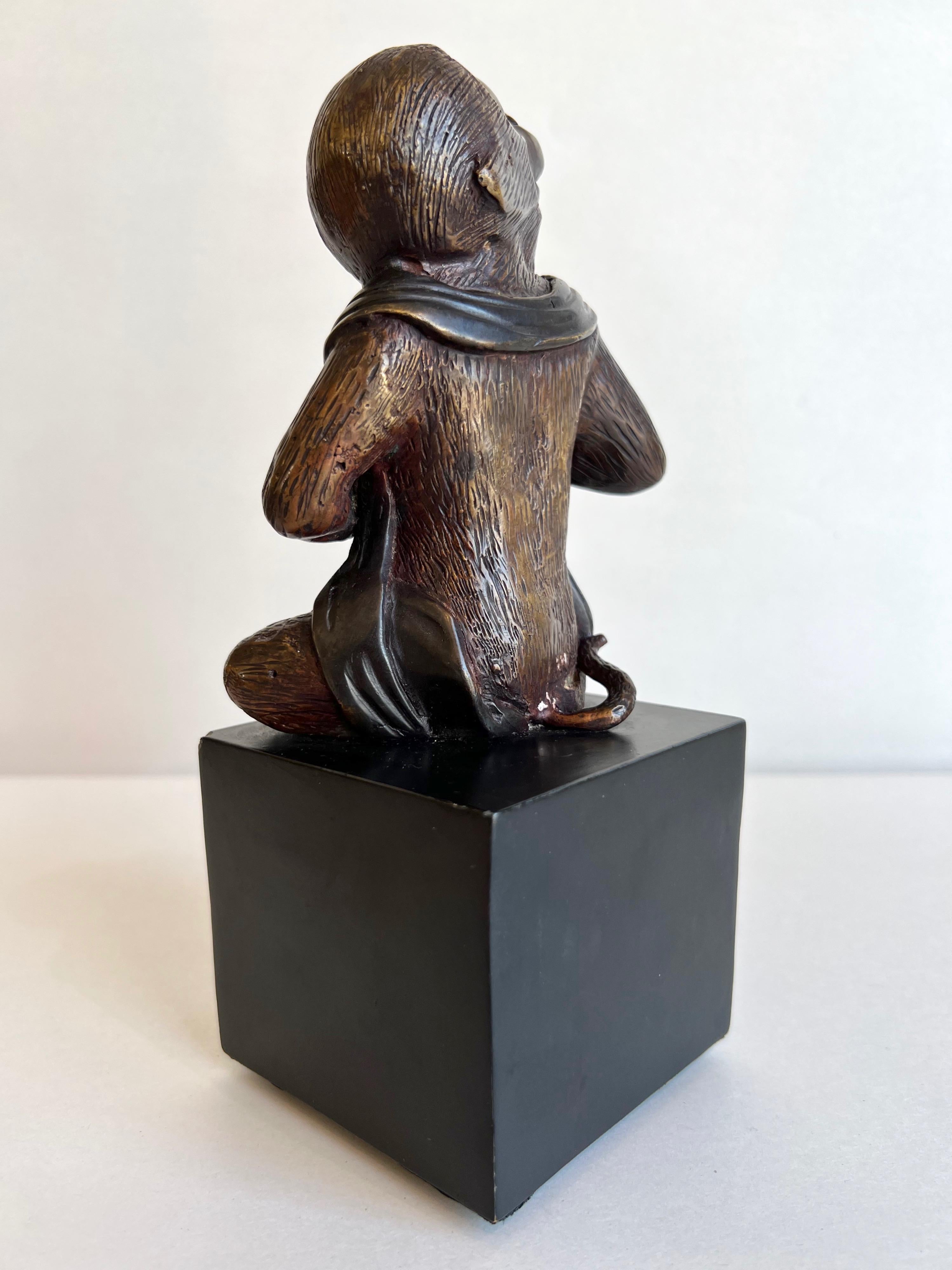 Japanese Momotarō Folktale Bronze Monkey Sculpture on Base, 1960s For Sale 3