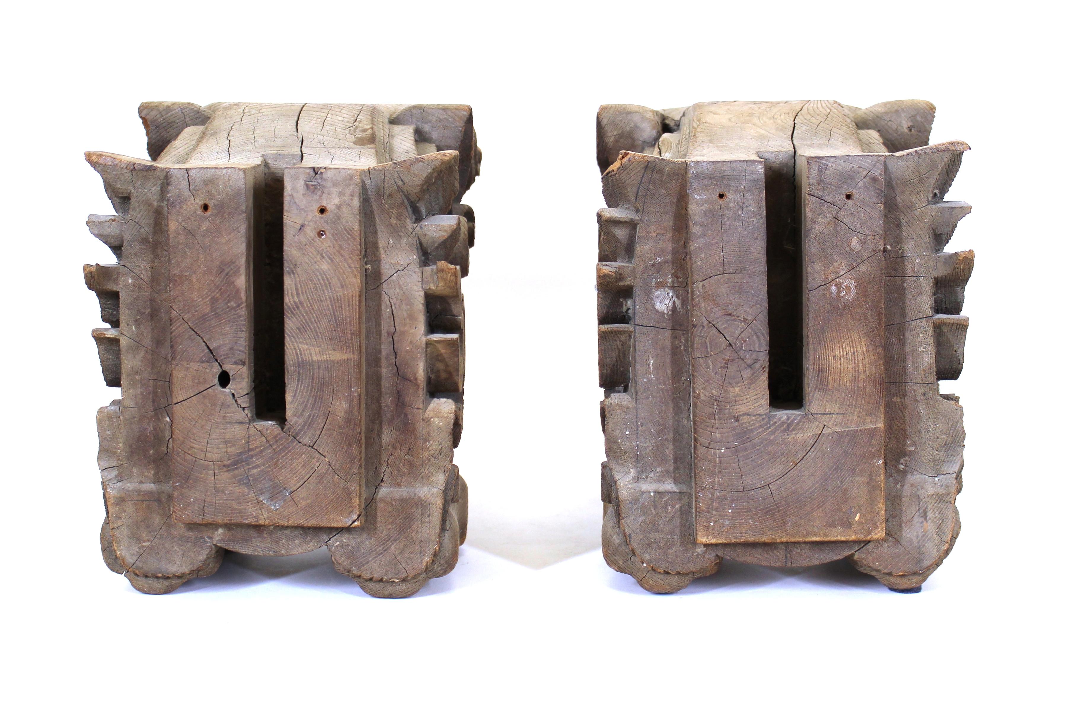 Hand-Carved Japanese Momoyama Baku Figures in Carved Keyaki Wood