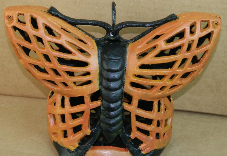 Hand-Crafted Japanese Monarch Butterfly Garden Lighting Lantern For Sale