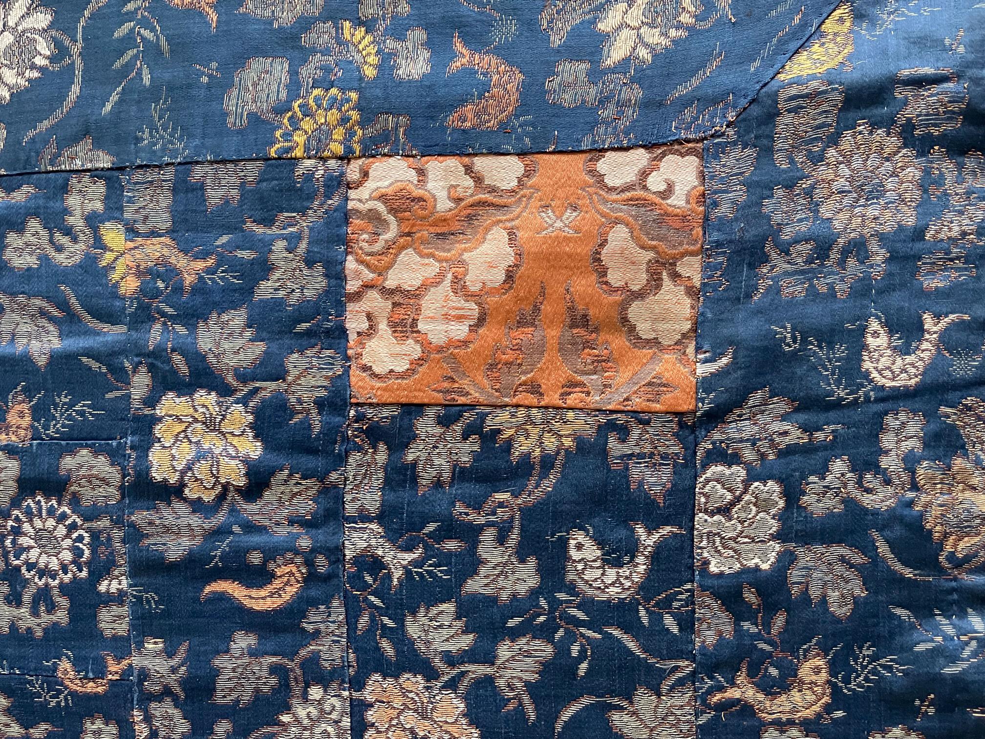 Brocade Japanese Monastery Robe Patchwork Kesa with inscription Edo Period