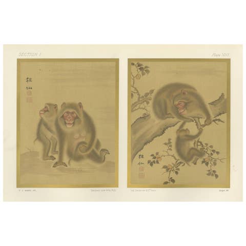 Japanese Monkey Prints: Serene 19th-Century Nature Studies with Peaches
