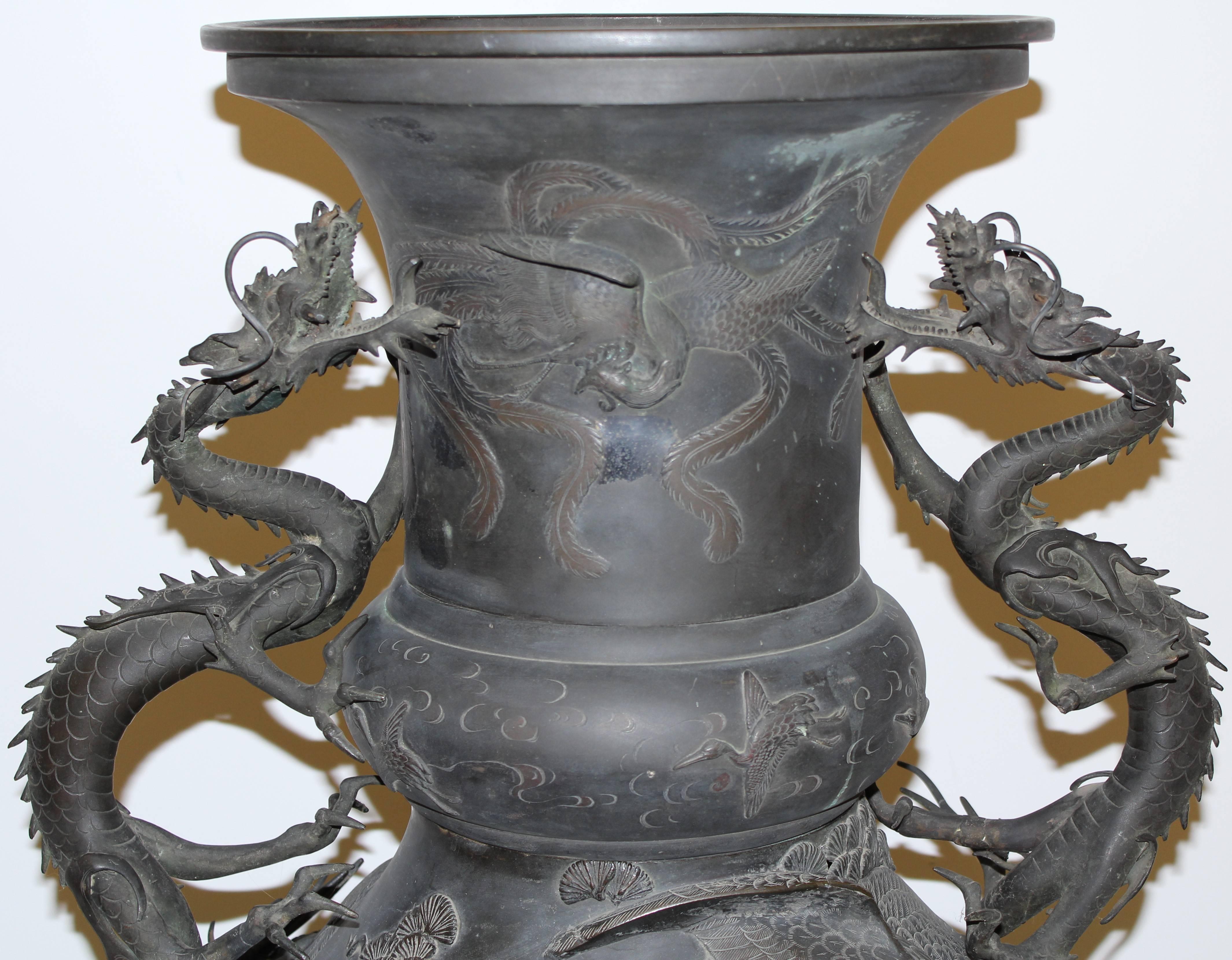 19th Century Japanese Monumental Meiji Bronze Dragon Vase