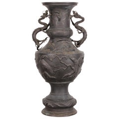 Japanese Monumental Meiji Bronze Dragon Vase