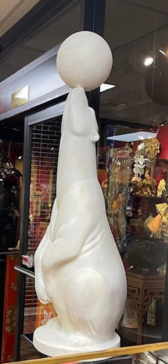 Japanese Monumental Ceramic Polar Bear Balancing Ball Sculpture, Circa 1975