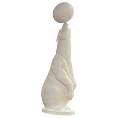 Japanese Monumental Ceramic Polar Bear Balancing Ball Sculpture, Circa 1975