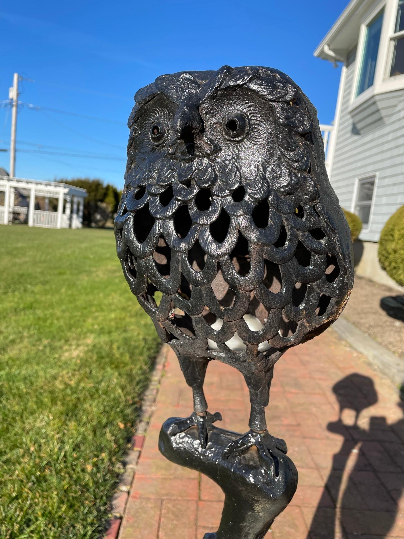 Japanese Monumental Owl Tree Garden Lighting Lantern In Good Condition In South Burlington, VT