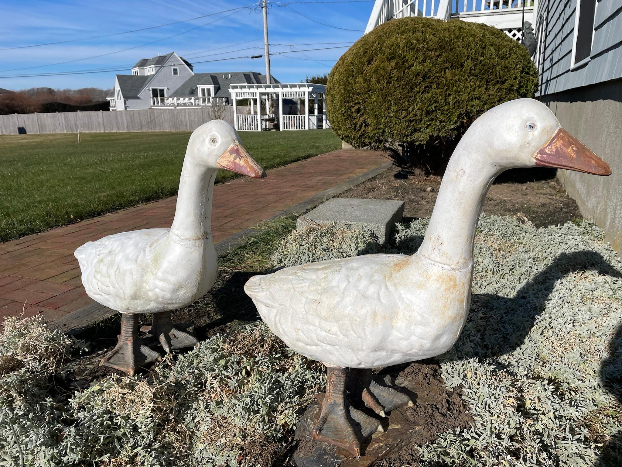 Japanese Huge Pair Hand Painted Garden Swans For Sale 3