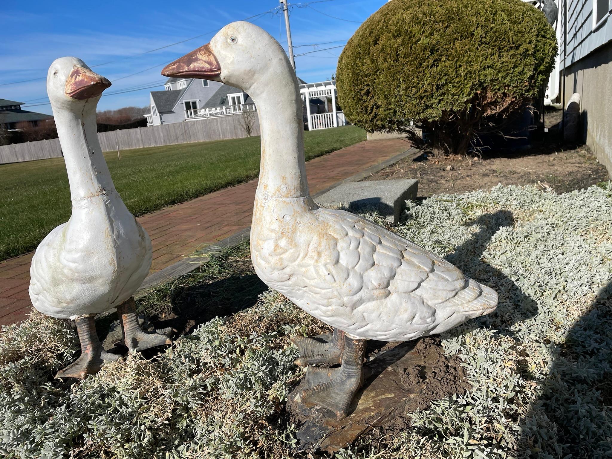 Japanese Huge Pair Hand Painted Garden Swans In Good Condition For Sale In South Burlington, VT