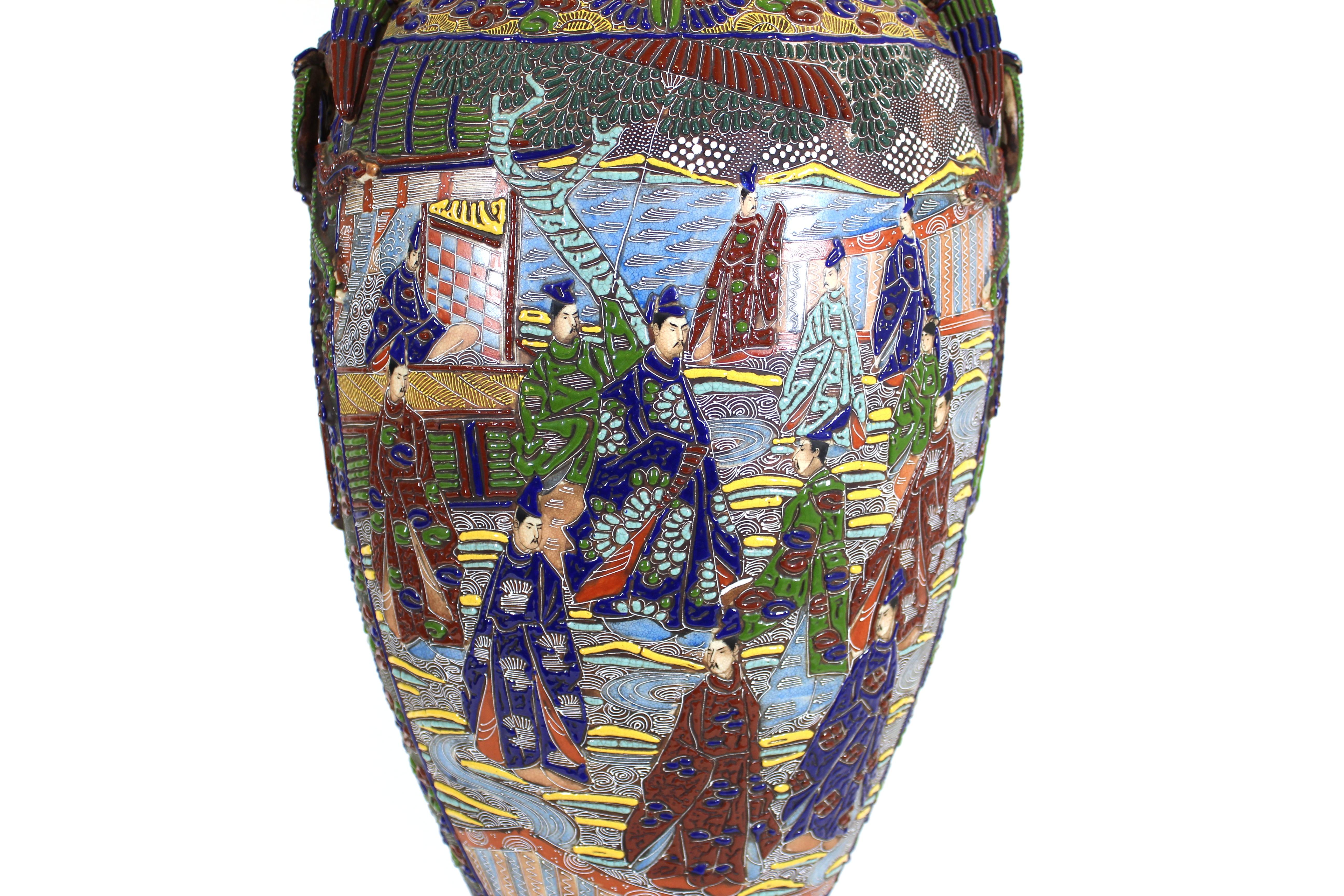 Japanese Monumental Satsuma Moriage Enamel Vase 2