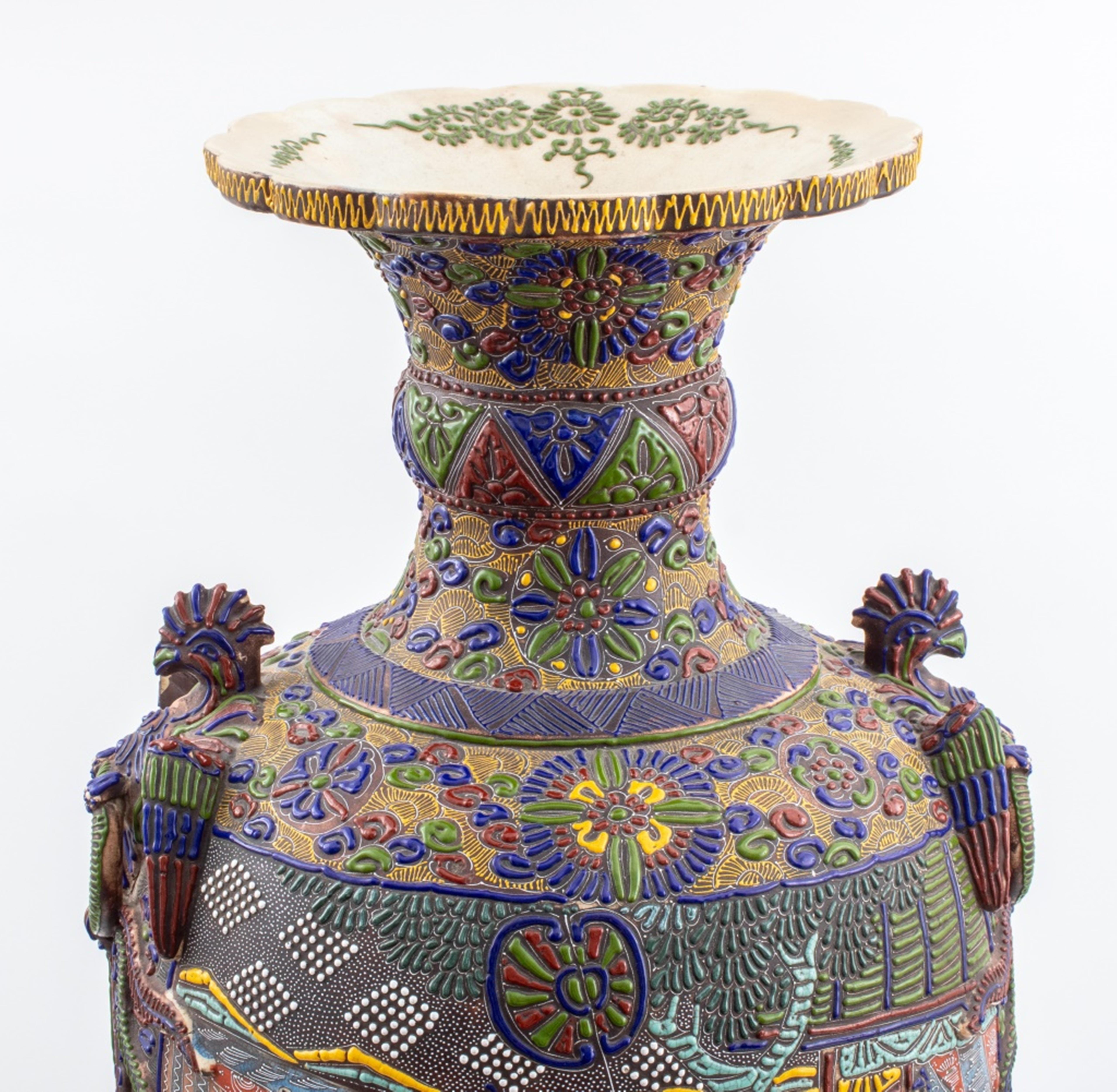 Japanese Monumental Satsuma Moriage Enamel Vase In Good Condition In New York, NY