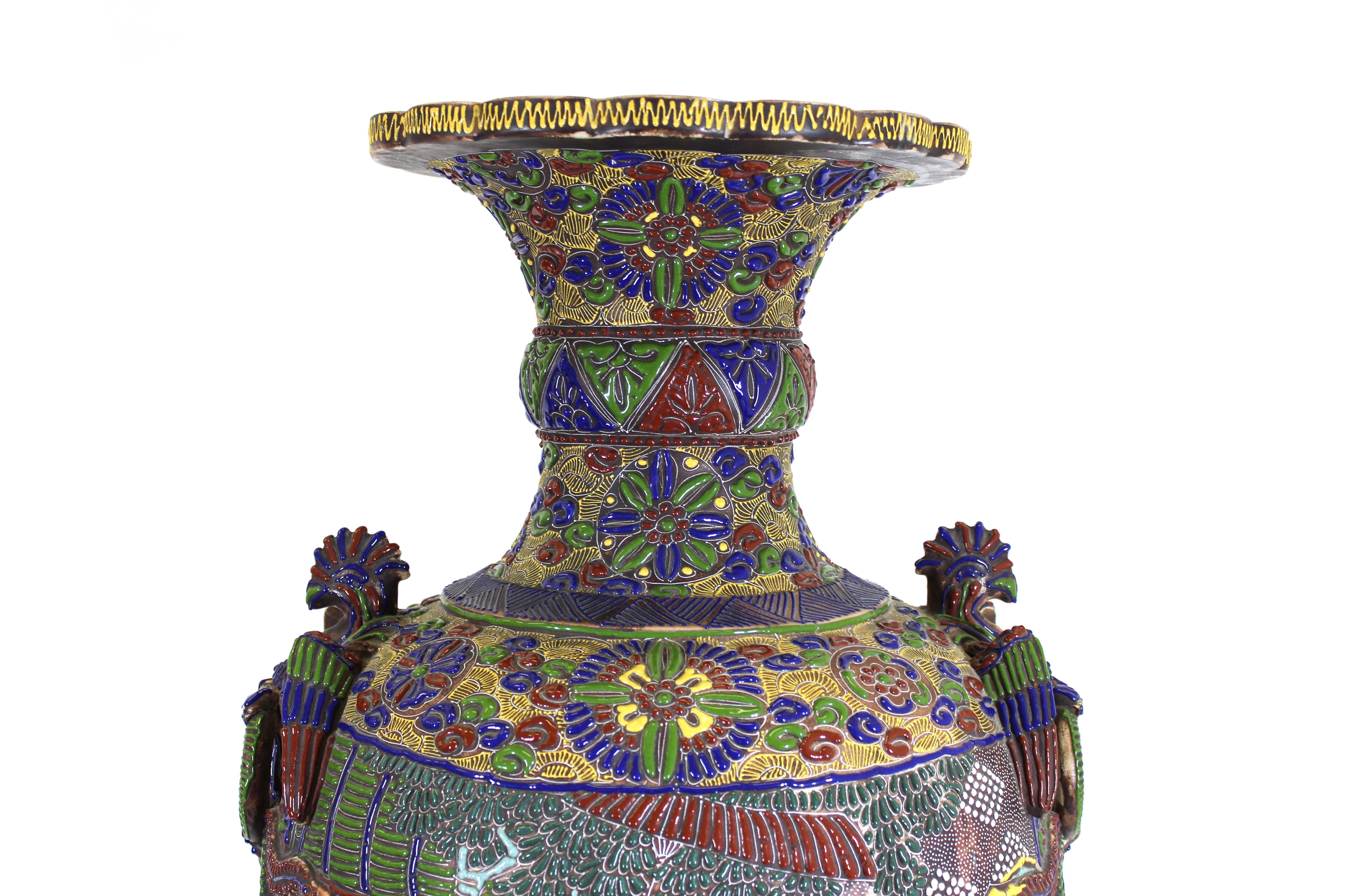 Japanese Monumental Satsuma Moriage Enamel Vase In Good Condition In New York, NY