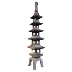 Japanese Monumental Tall Antique Five Elements Stone Pagoda, 150 Inches Japanese Monumental Tall Antique Five Elements Stone Pagoda, 150 Inches