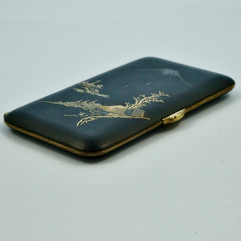 japanese cigarette case k24 Japanese Mount Fuji K24 Gold Silver Damascene Cigarette Case japanese cigarette case k24 Japanese Mount Fuji K24 Gold Silver Damascene Cigarette Case