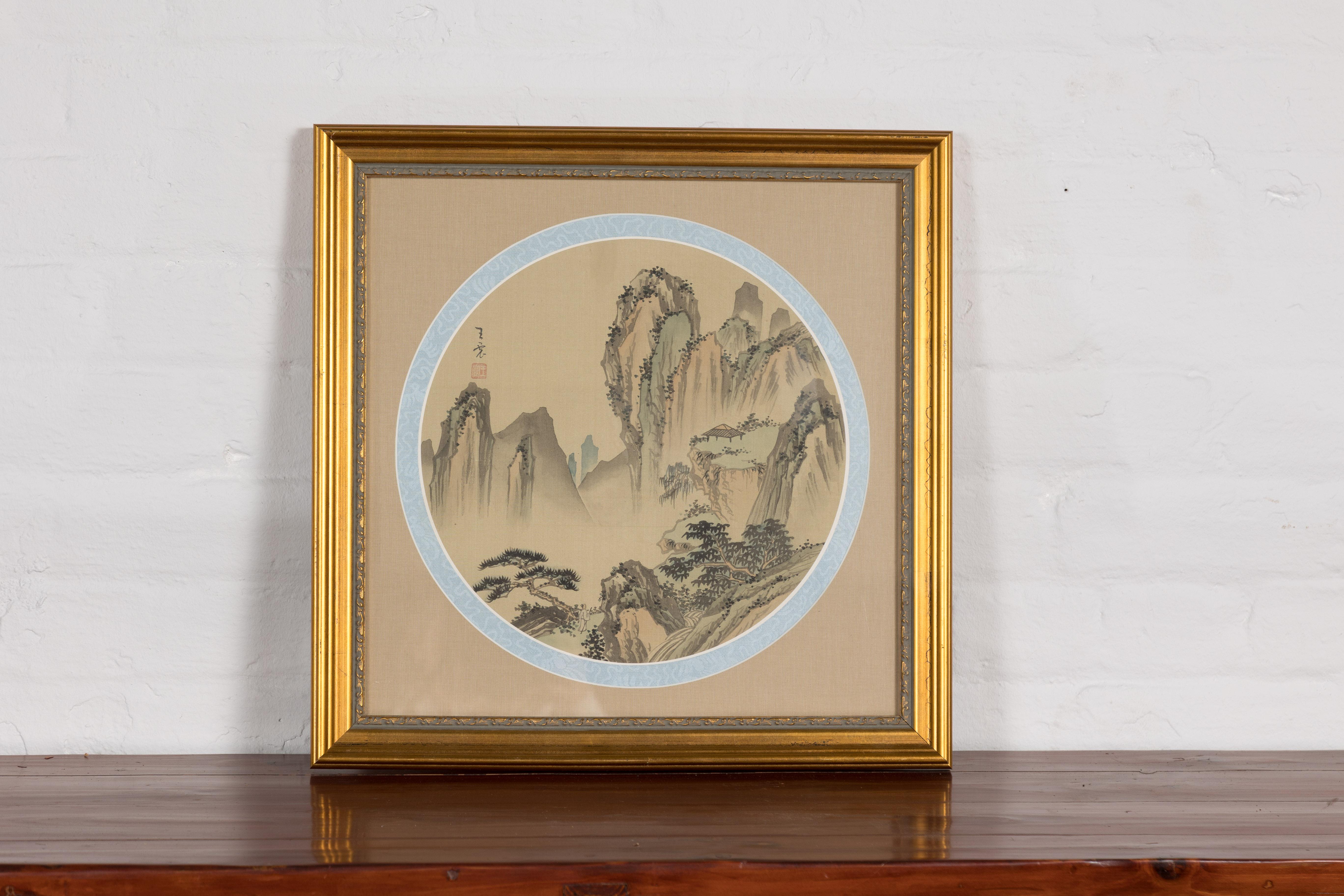 Japanese 19th Century Signed Painting of a Mountain Landscape