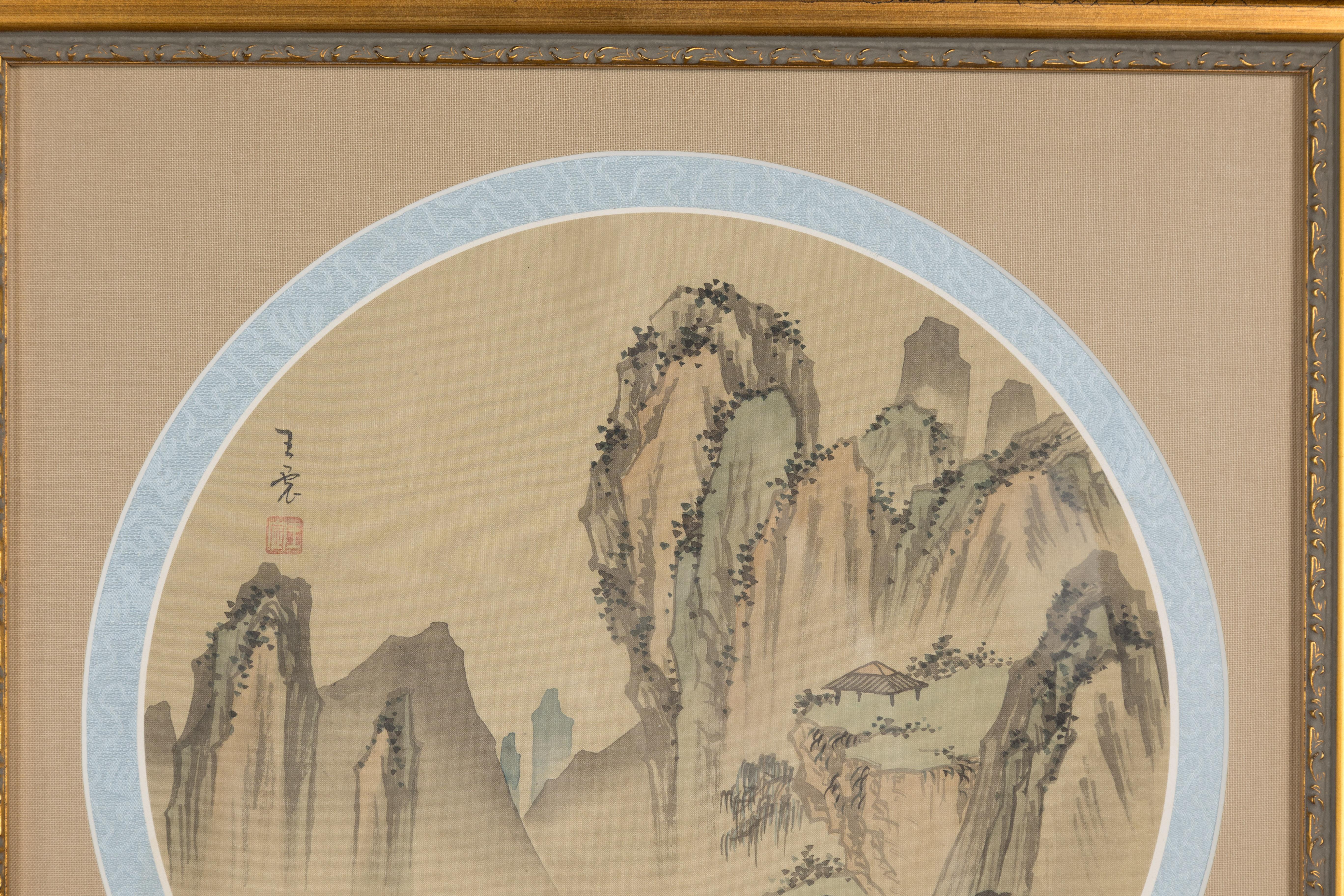 Silk 19th Century Signed Painting of a Mountain Landscape