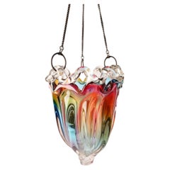 Japanese Multicolor Art Glass Hanging Vase / Planter, Mid-to-Late 20th Century