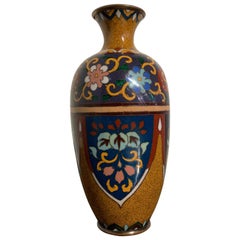 Japanese Mustard Yellow Ground Cloisonne Vase, Meiji Period