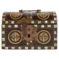 Japanese Namban Chest adorned with cylindrical motives and mother of pearl inlay