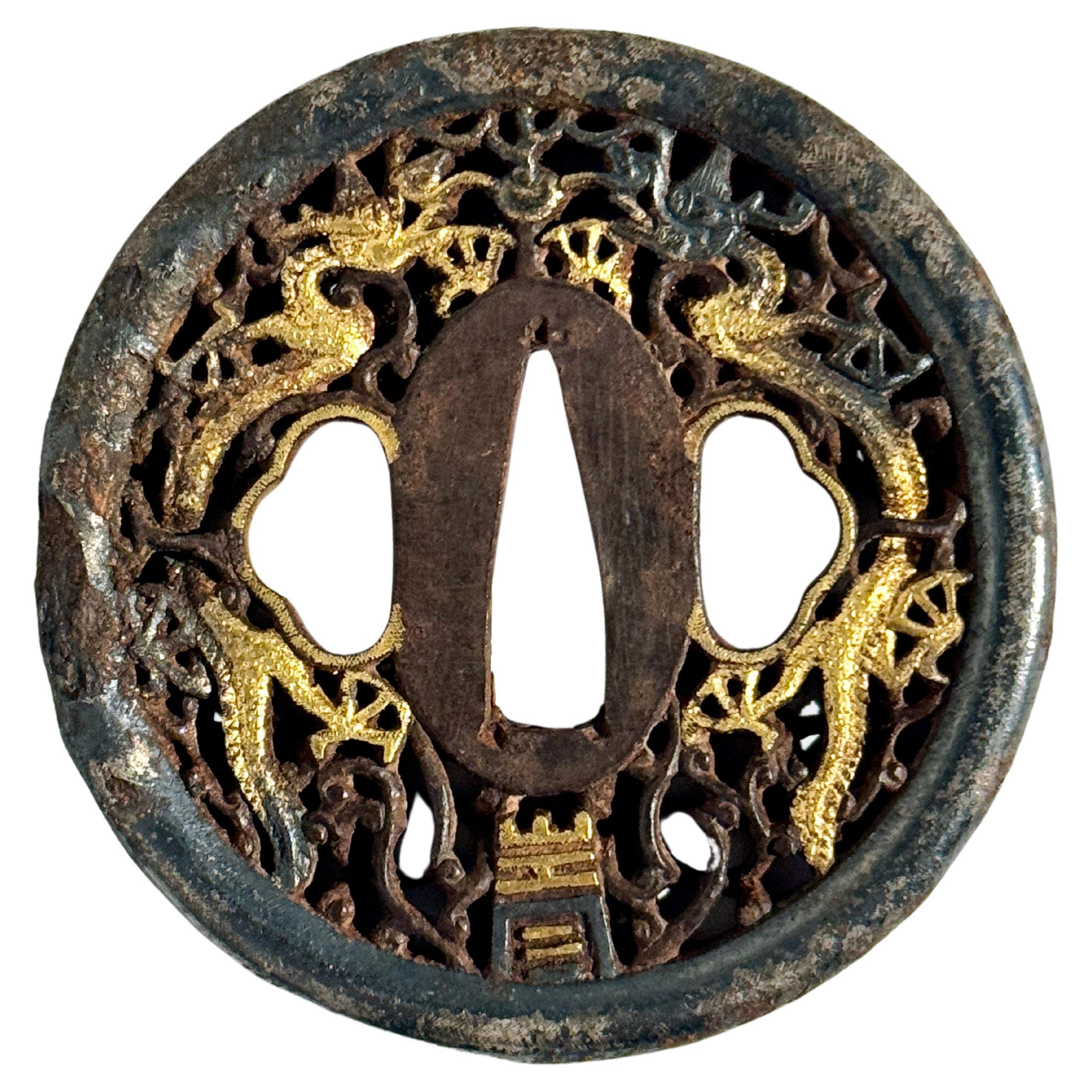 Japanischer Nanban Tsuba mit Drachen, Edo-Periode, frühes 19. Jahrhundert, Japan im Angebot