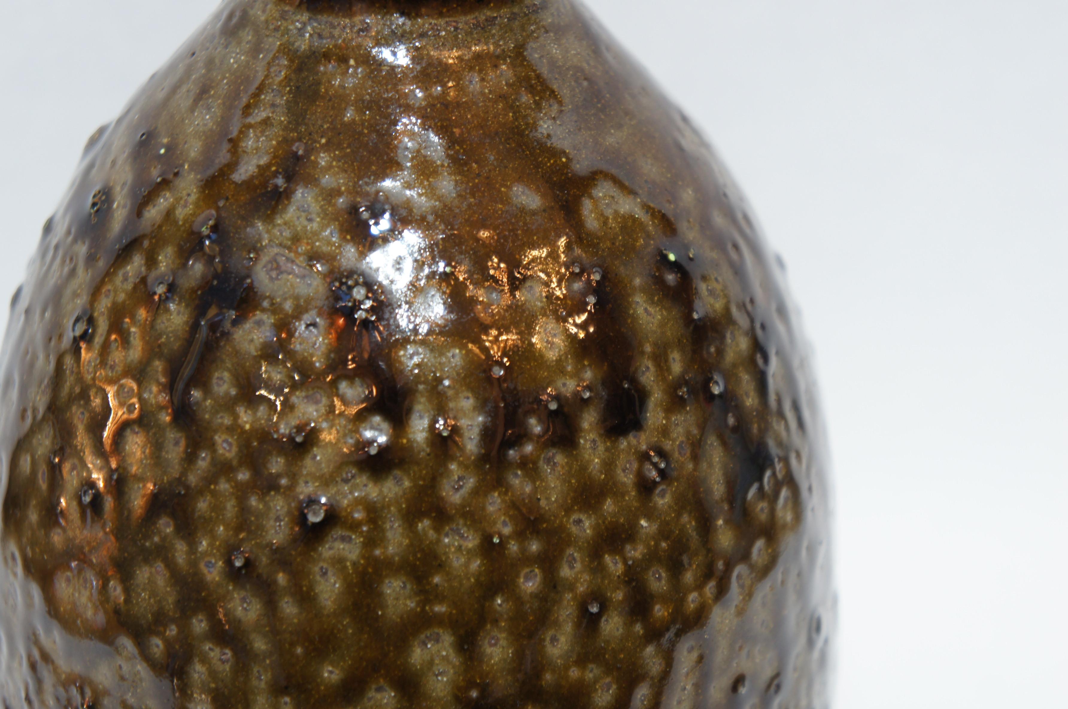 Hand-Crafted Japanese Natural Grazed Ceramic Brown Vase, 1970s For Sale
