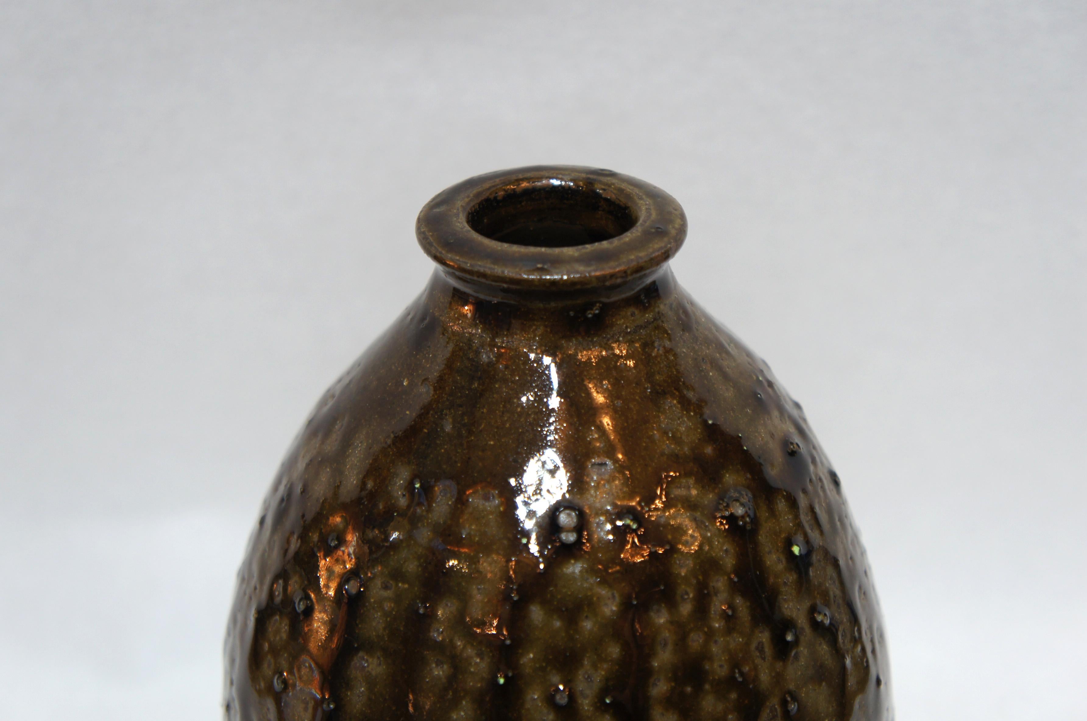 20th Century Japanese Natural Grazed Ceramic Brown Vase, 1970s For Sale