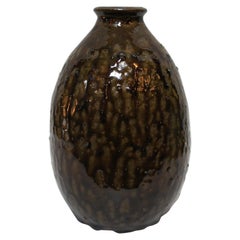 Japanese Natural Grazed Ceramic Brown Vase, 1970s