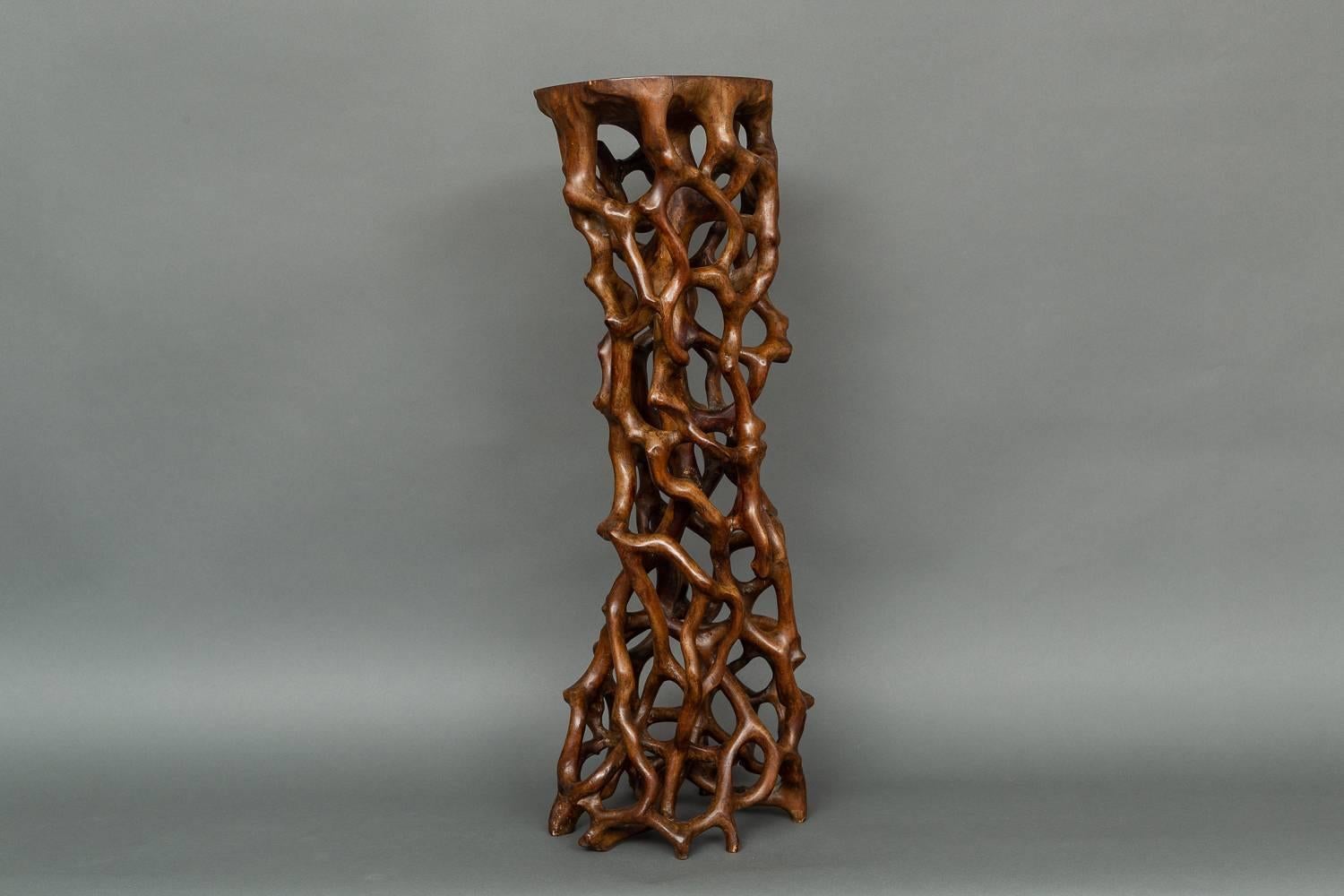 Hand-carved Japanese natural wood stand.