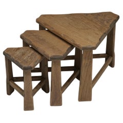 Japanese Antique Nesting Tables in Oak, 1960s–1980s – Set of Three - Japandi