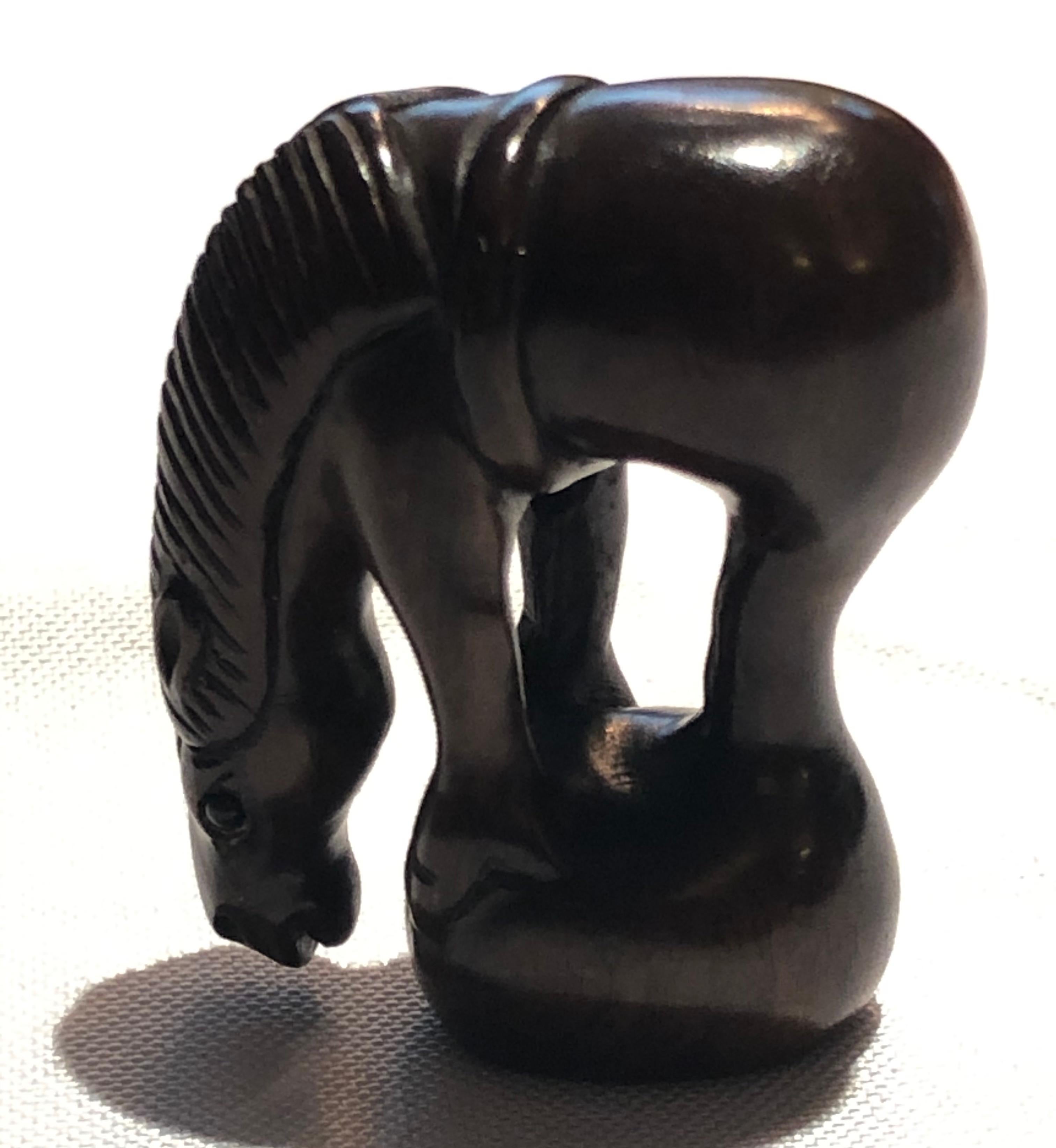 Japanese Netsuke 20th Century, Horse, Wood Carved In Good Condition In Belmont, MA