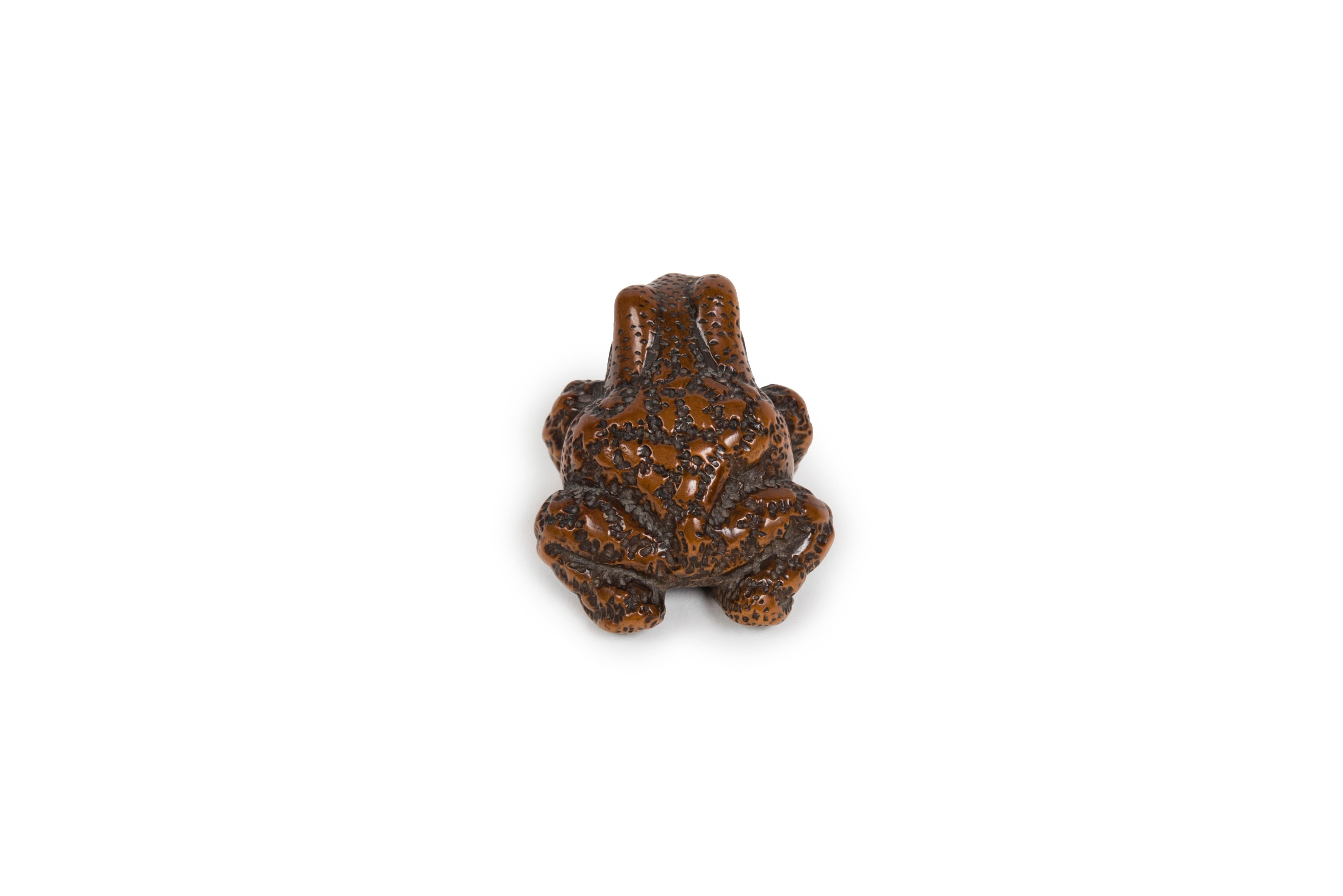 Japanese Netsuke of a croaking Toad in boxwood In Good Condition For Sale In PARIS, FR