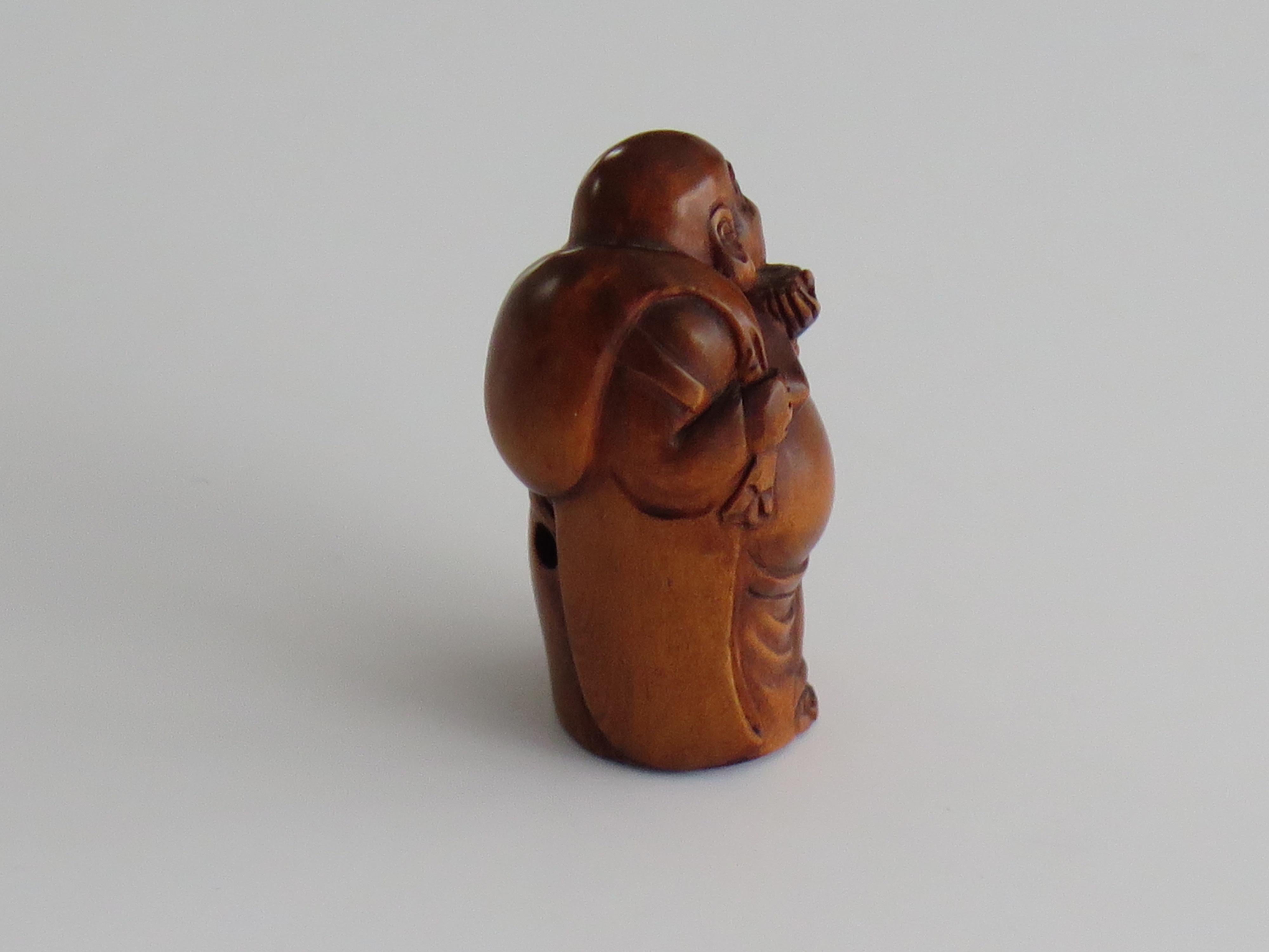 Bosso Netsuke giapponese di Sage intagliato a mano in legno di bosso Firmato, circa 1900 in vendita