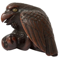 Japanese Netsuke with a Monkey and an Eagle, Signed Itsumin, 19 Century