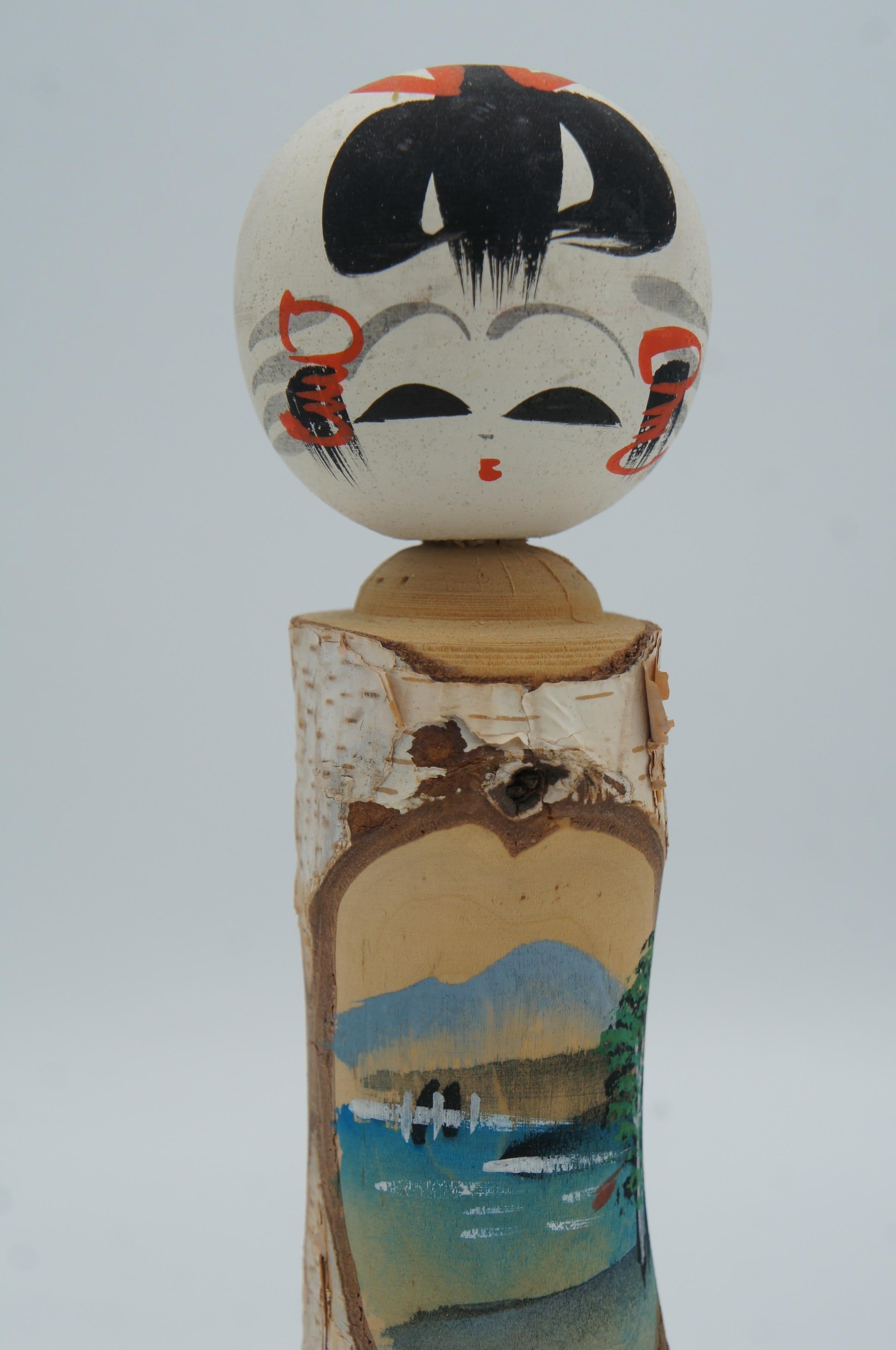 This is a kokeshi doll made with a white birch. It was made around 1980s in Showa era. This kokeshi is with new style. 

Dimension: H21 x 6.5 x 6.5 cm

Betula platyphylla, the Asian white birch or Japanese white birch, is a tree species in the