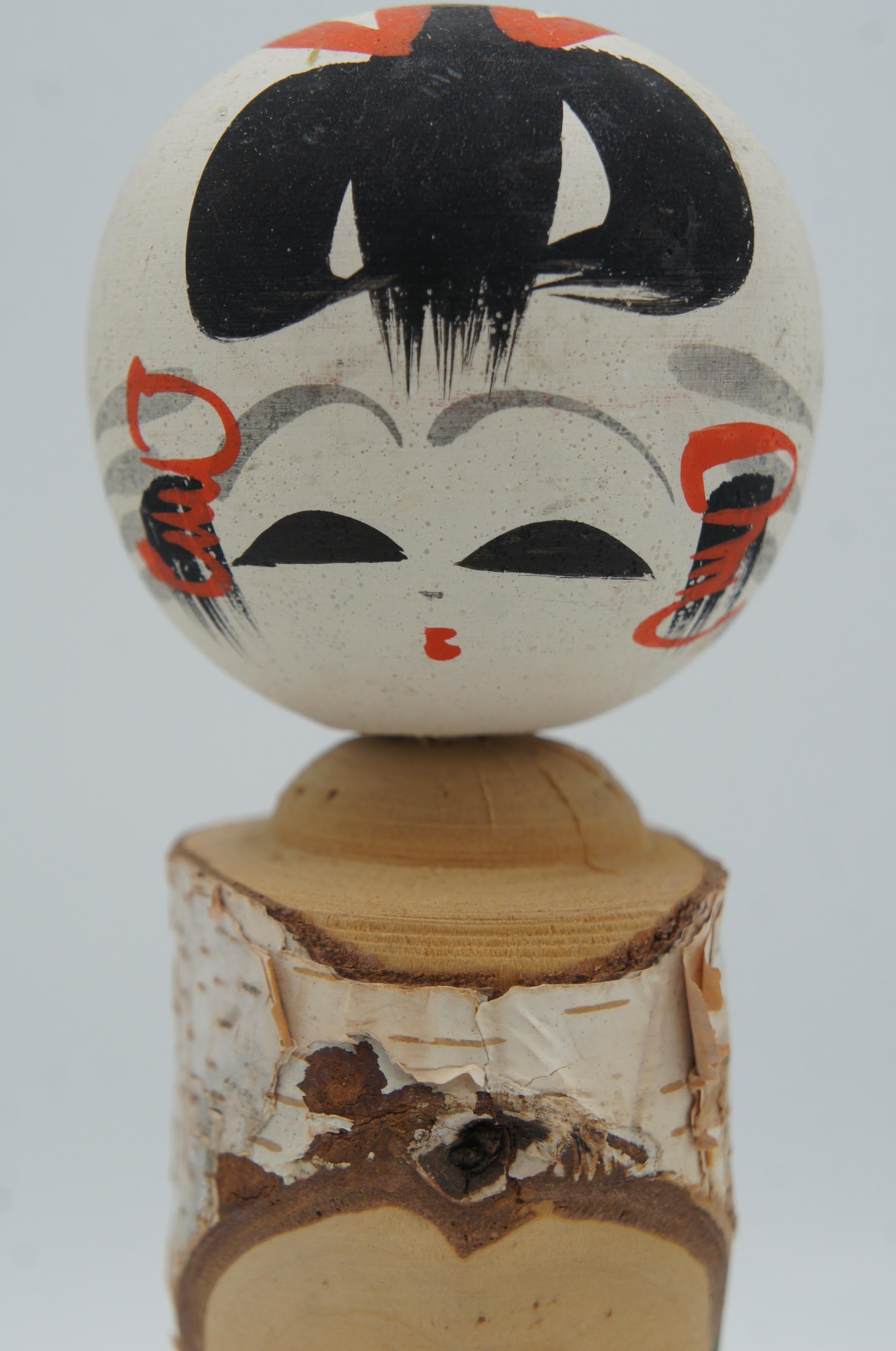 Late 20th Century Japanese New Style White Birch Kokeshi Doll 1980s For Sale
