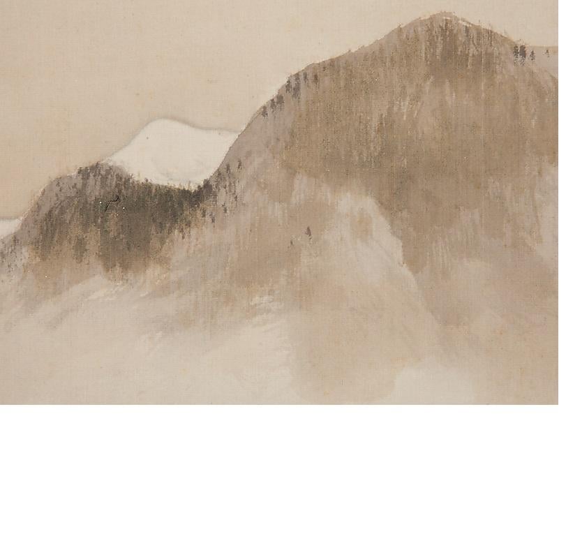 Soie Peinture japonaise Nihonga 1900 Rouleau Meiji/Taisho  Shûseki, paysage d'Okutani en vente