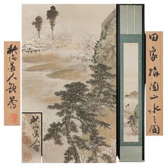 Japanisches Nihonga-Gemälde 1900 Meiji/Taisho mit Schnörkeln aus Japan  Shûseki, Okutani-Landschaft
