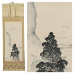 Antique Japanese Nihonga Painting 19th c Edo Scroll by Seiki Yokoyama Landscape Shijo
