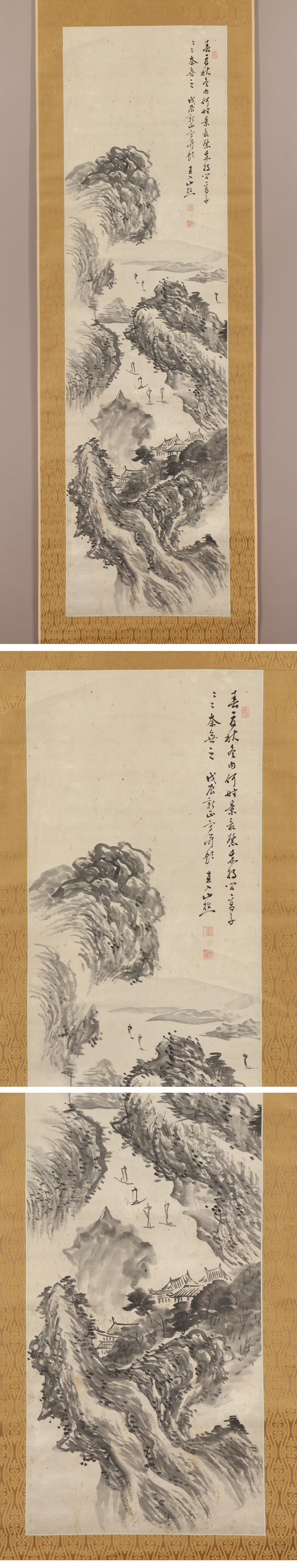 Japanese Nihonga Painting 19th c Edo Scroll by Tonomura Chokunyu River landscape For Sale 5