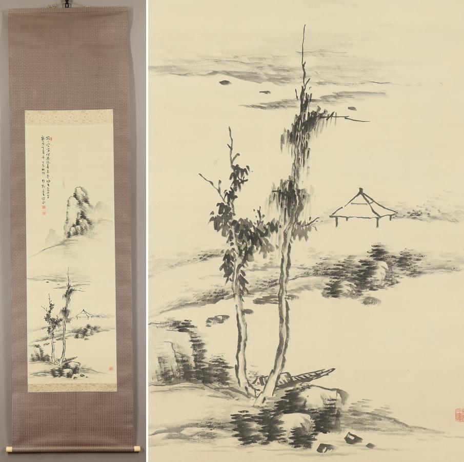 Japanese Nihonga Painting 19th Meiji Scroll Tajika Chikuson Landscape Nanga  For Sale 5
