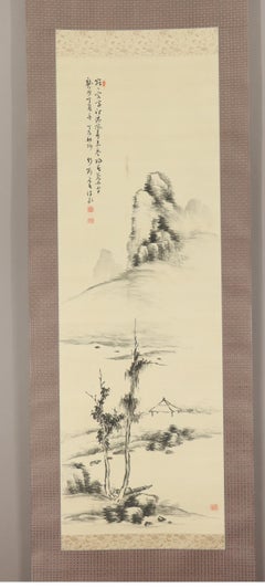 Japanese Nihonga Painting 19th Meiji Scroll Tajika Chikuson Landscape Nanga