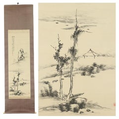 Antique Japanese Nihonga Painting 19th Meiji Scroll Tajika Chikuson Landscape Nanga 