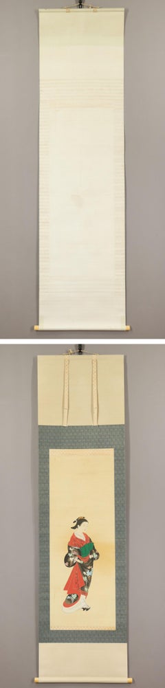 Japanese Nihonga Painting 19th Meiji Scroll Ukiyo-E Beautifull Lady