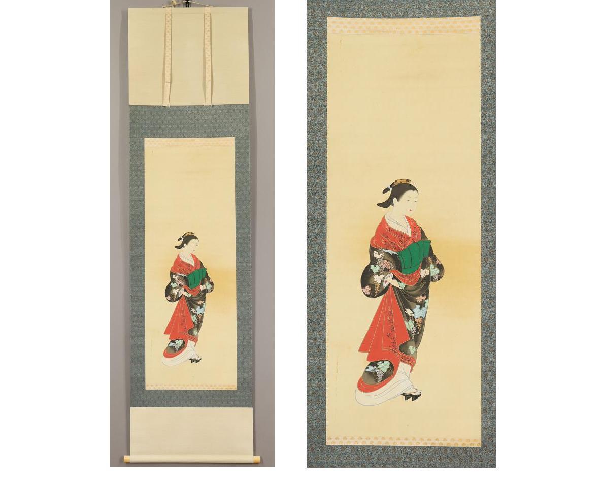 19th Century Japanese Nihonga Painting 19th Meiji Scroll Ukiyo-E Beautifull Lady  For Sale